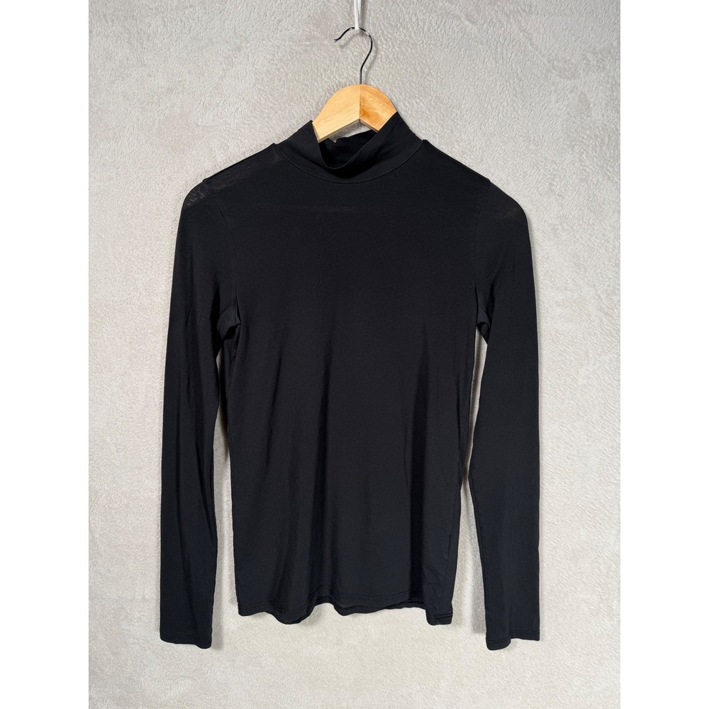 Everlane Womens Black Pima Cotton Mock Neck Long Sleeve Top Slim Fit Small